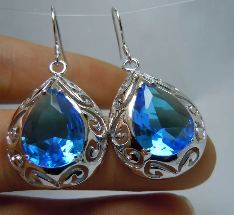 

Free transport the world's bestselling jewelry/fashionable 100% water droplets form sea sapphire 925 silver earrings
