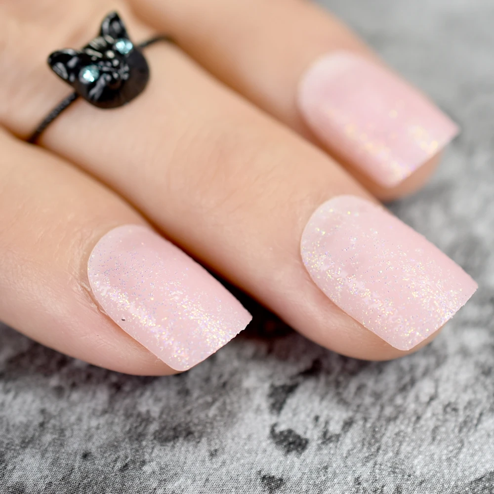 Baby Pink Short False Nails Tips Light Pink With Shimmer Glitter Full Cover Artificial Fake Nail For Home Office Faux Ongles Nail Tips False Nail Tipsfake Nails Aliexpress