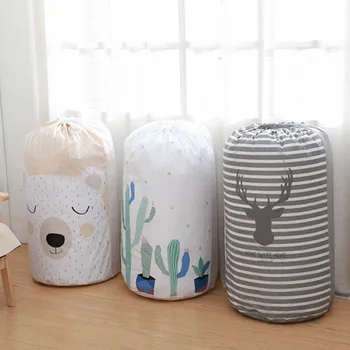 

1PC Laundry Organizer Foldable Cylindrical Beam Mouth Quilt Storage Bags Waterproof Moisture-proof Drawstring Large Capacity