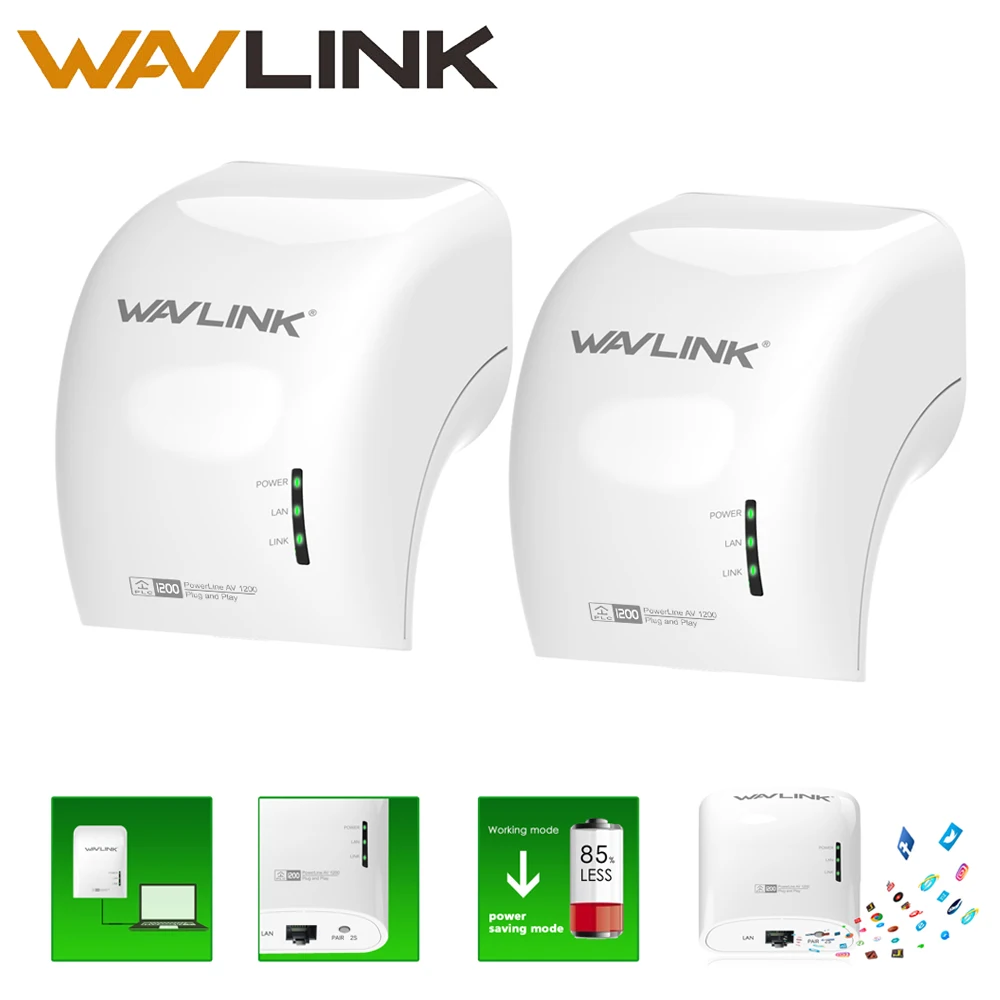 

Powerline network adapter 1200Mbps Gigabit Ethernet plc Adapter Dual Band Extender Access Point Pair Beamforming kit Wavlink 2pc