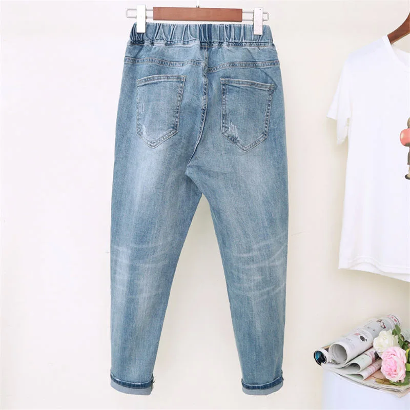 Vintage Jeans Women With High Waist Harem Pants Plus Size 5XL Mom Jeans Elastic Loose Streetwear Boyfriend Jeans For Women Q1184