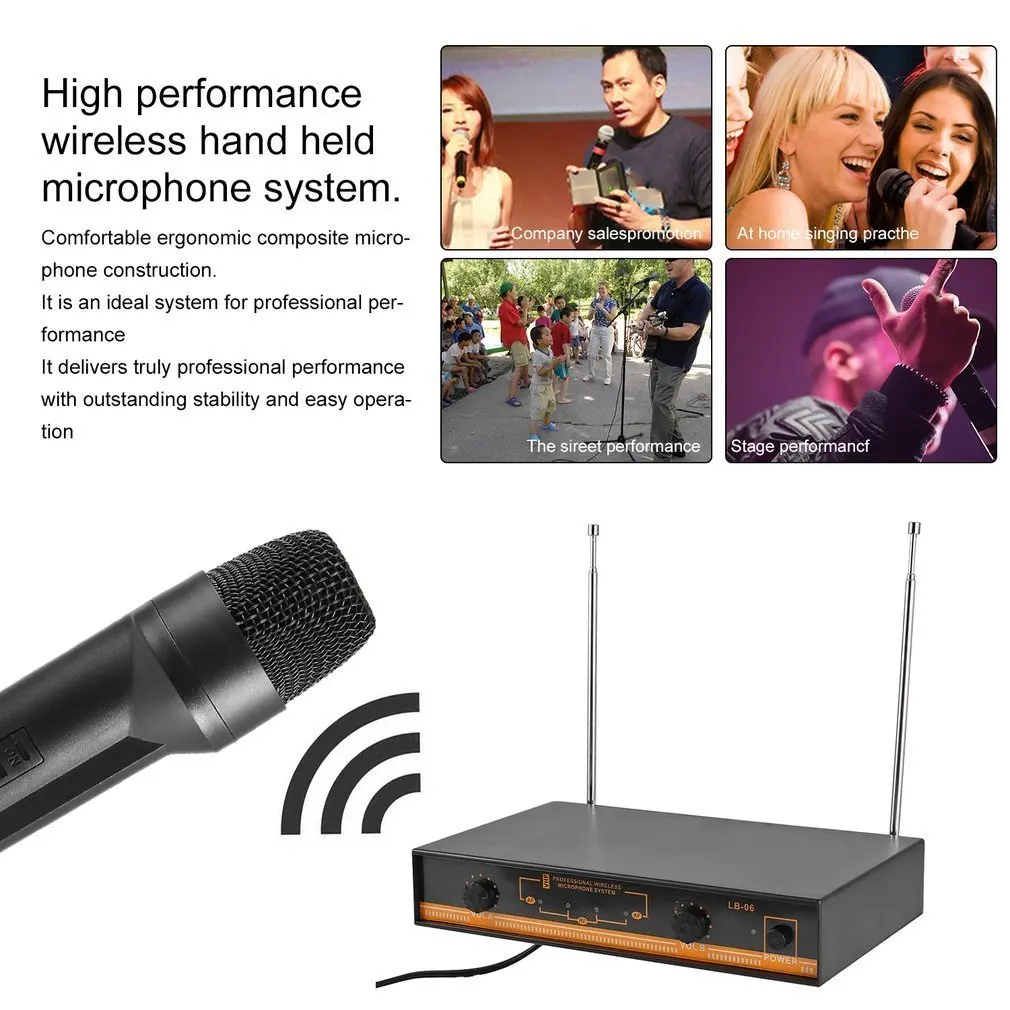 المهنية VHF المزدوج ميكروفون لاسلكي نظام مجموعة مع 2 Mic 1 استقبال ل الغناء كاريوكي KTV المرحلة مؤتمر الكمبيوتر
