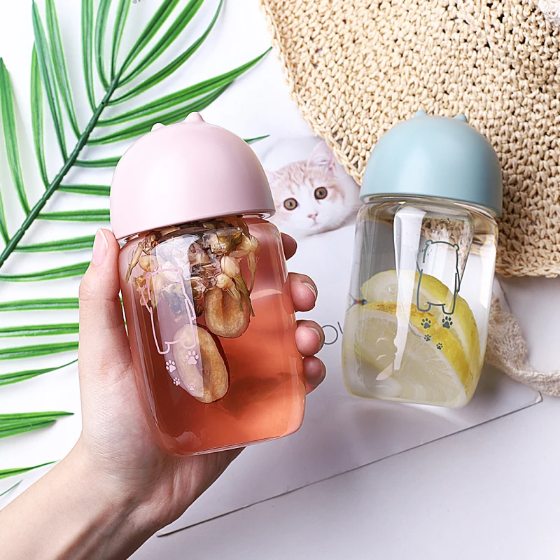 

Girls Water Bottle Cute Glass Creative Bottle Milk Juice Drinkware Pudding Yogurt Bottle Portable Water Container For School