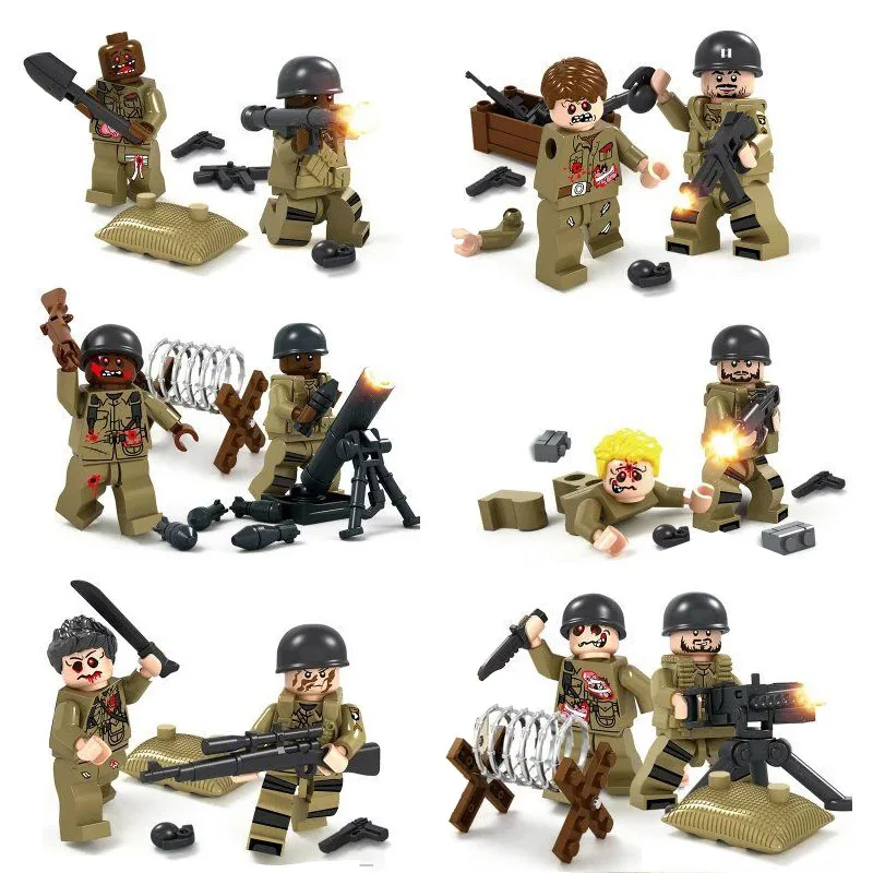 

12PCS World War 2 Biochemical War Military US Soldier VS Zombie  With Weapons Compatible LegoINGly  Model Block Brick Toy