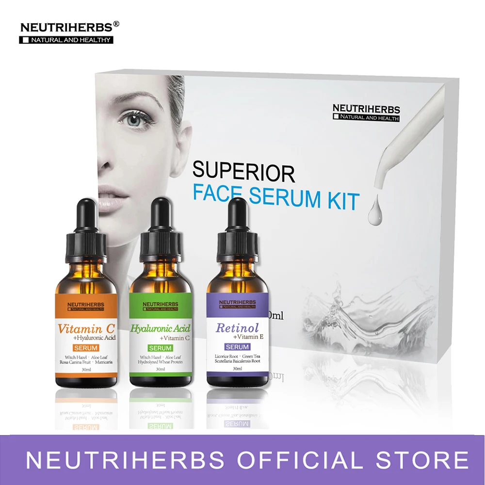 Collagen Pure Vitamin C Serum Face Hyaluronic Acid Skin Whitening Serum Moisturizer Anti Wrinkle Anti Aging Serum Kit 3 in 1 Set