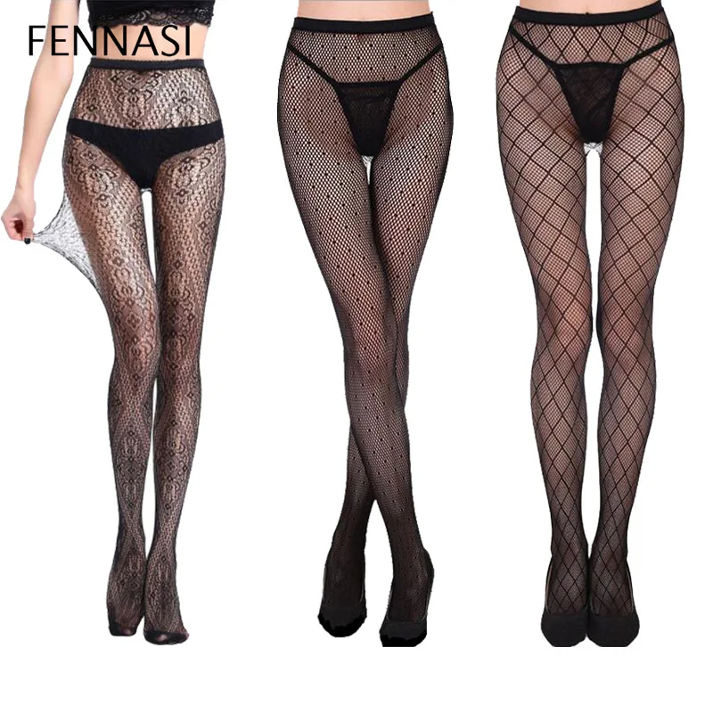 

FENNASI Sexy Woman Fishnet Tights Mesh Black Polka Dot Tights Nylons Lady Sexy Pantyhose Plus Size Print Tights