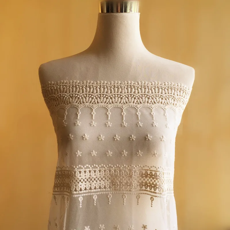 Вышитый тюль цвета слоновой кости, винтажная кружевная ткань для старинных свадебных штор, ткань для украшения дома