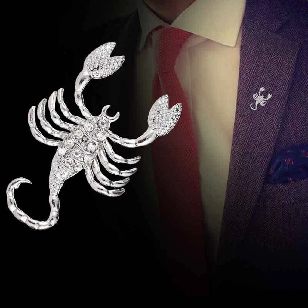 Silver Rhinestone Scorpion Animal Design Pin Brooch Charms Jewelry Badge Costume Party Ornaments