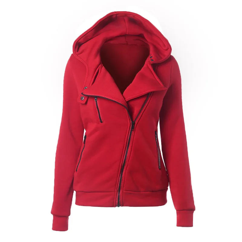 

Autumn winter Fashion 3XL women Thick hoodie Diagonal zipper casual long sleeve female hoodies jacket red blue Dropshopping