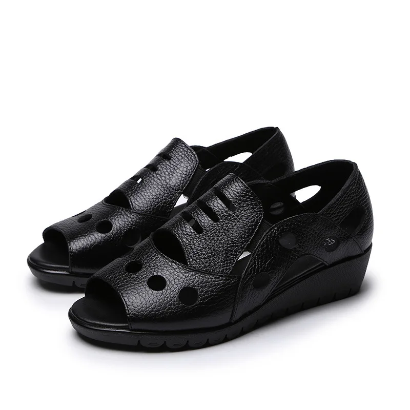 

Genuine Leather Women Sandals Peep Toe Slip-On Casual Summer Female Shoes Anti-Slip Mother Pregenant Women Flats Shoes