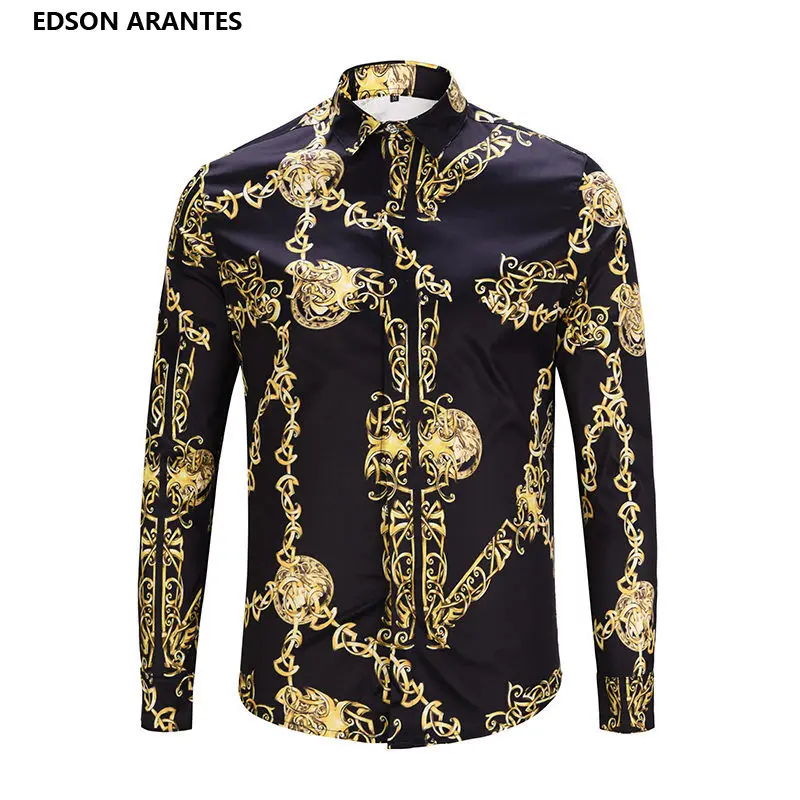 EDSON ARANTES, модная мужская рубашка, уникальный дизайн, 3D, черная, Золотая цепочка, с принтом, мужская рубашка, роскошный дворец, барокко, Королевский стиль, модные мужские рубашки