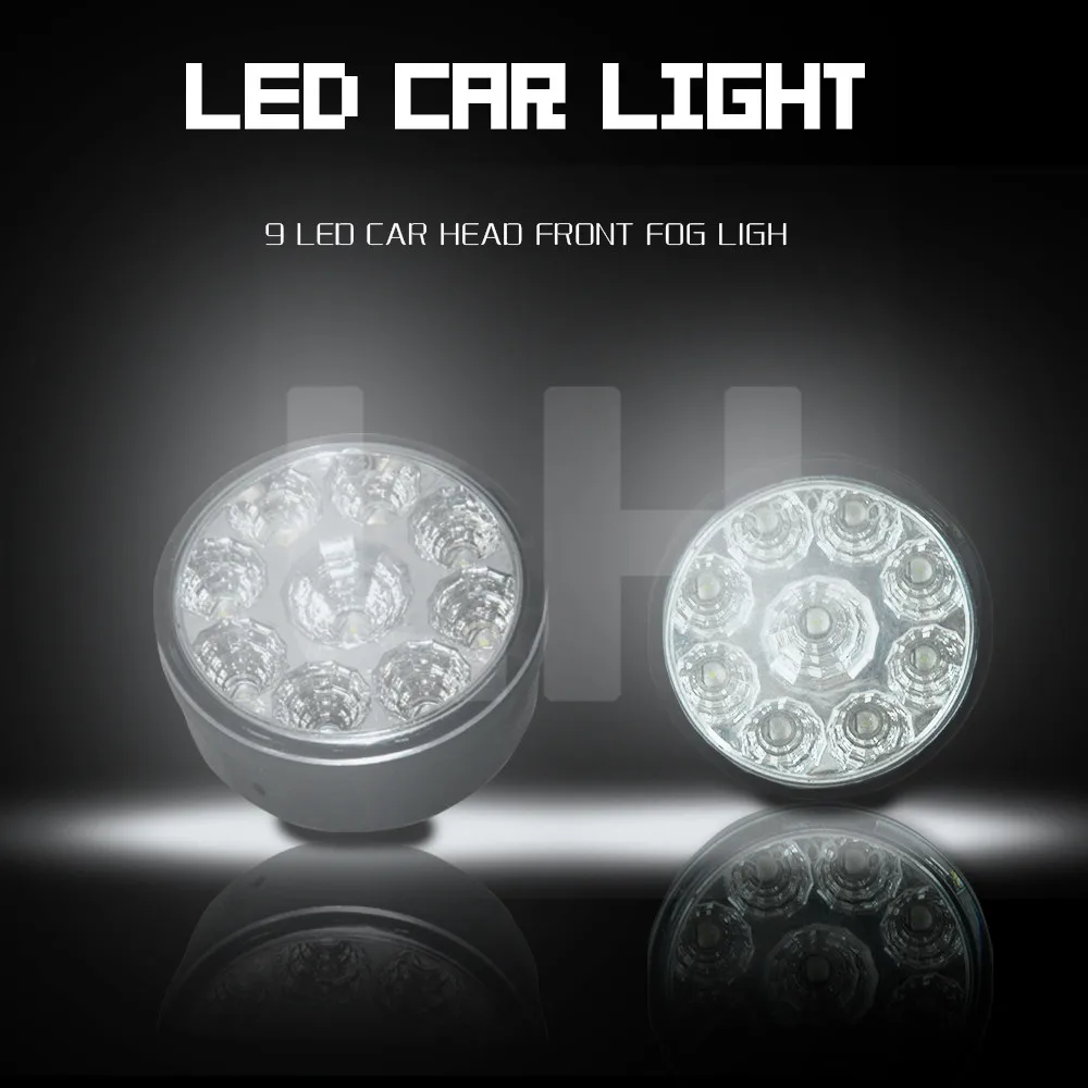 

2 X Super Bright White Daytime Running Lights Parking Lamp 9 LED Head Front Round Fog Light for all Car DRL Off-road Lamp