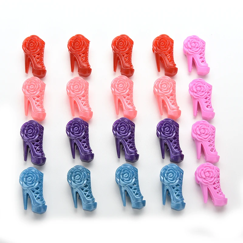 

10 Pairs Color Random Mix Pairs High Heels Shoes With Flowers For Doll Accessories Girls Gift Hot Sell
