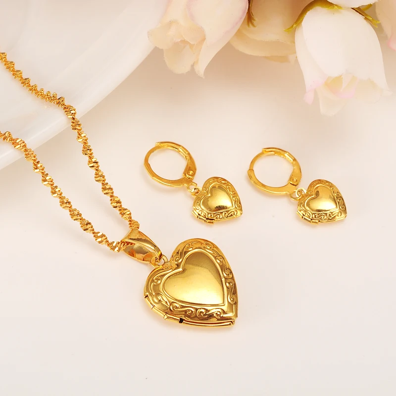 

Bangrui Heart Can Open Allbum Earrings Necklace Set Gold Color Wedding Jewelry Sets For Women Gift