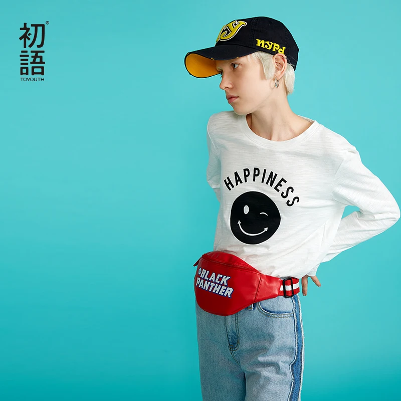 

Toyouth Casual T-Shirt Female Autumn Letter Printed Long Sleeve Tee Shirt Femme Round Neck All-Match Black White Women T Shirts