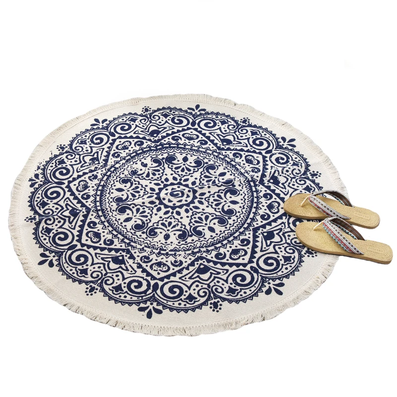 Mandala Retro Ethnic Cotton Linen Round Carpet for Living Room Modern Bedroom Anti Slip Round Rugs Floor Home Carpet Kitchen Mat