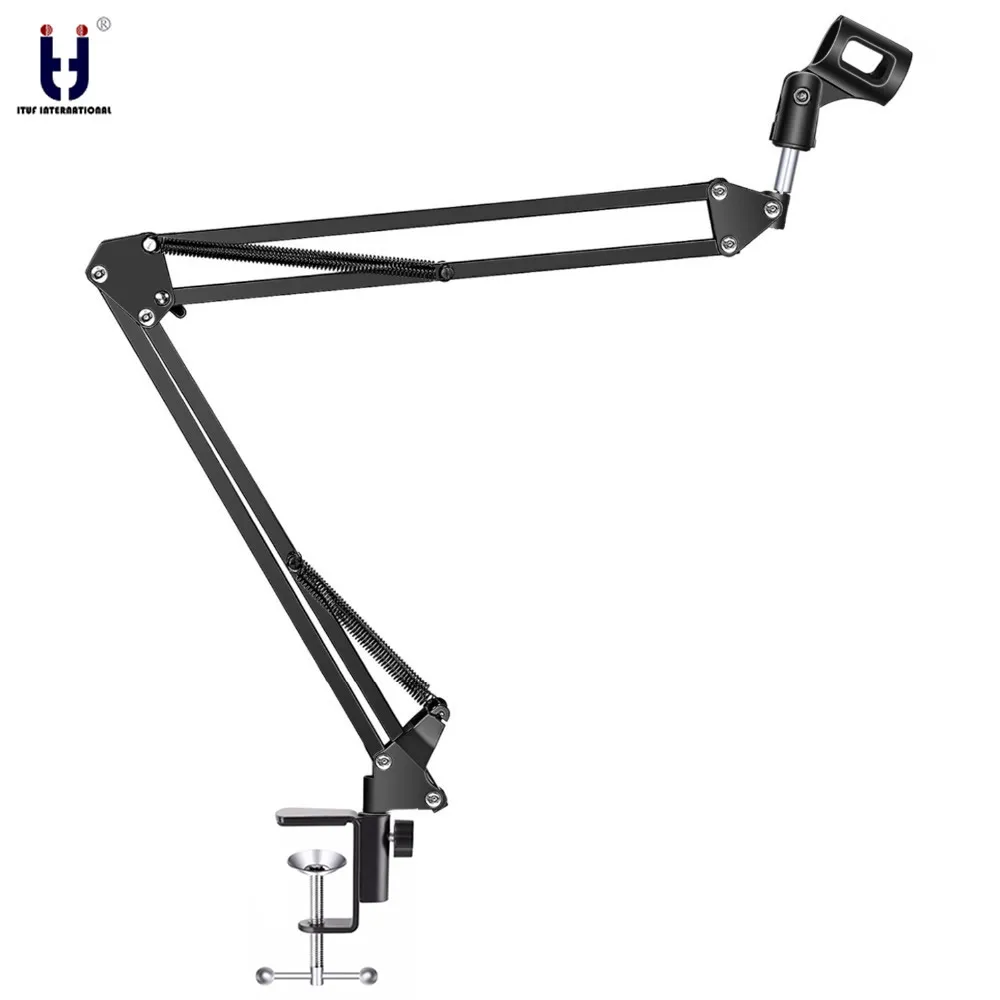 Ituf Extendable Recording Microphone Holder Suspension Boom Scissor Arm Stand Holder with Mic Clip Table Mounting Clamp