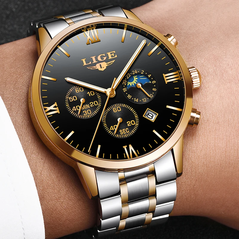 

2019 LIGE Men New Watches Mens Top Luxury Brand Sports Quartz Watch Men Waterproof Chronograph Luminous clock Relogio Masculino
