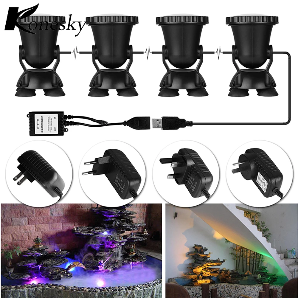 

4pcs Remote Control RGB 36 LED Underwater Spot Light Highly Waterproofing IP68 Tank and Aquarium Landscape Lights EU / US Plug
