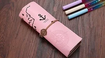 Креативные карандаши с картой сокровища, Ретро стиль, сворачивающийся кожаный чехол из искусственной кожи для ручек, сумка для девочек, Канцелярия для мальчиков, школьные принадлежности, пенал - Цвет: Pink -3
