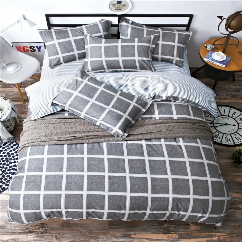 Grid stripe Bedding Set Simple fashion polyester cotton printing 4PC