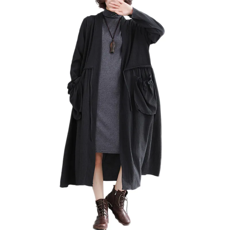 Lj390 D'été Grande Dimensions Bf Manteau Longues Black Style vent Coupe Nouvelles Survêtement Trois Taille Printemps Manches Long Femmes En Poches Moyen Pw1aFqIwH