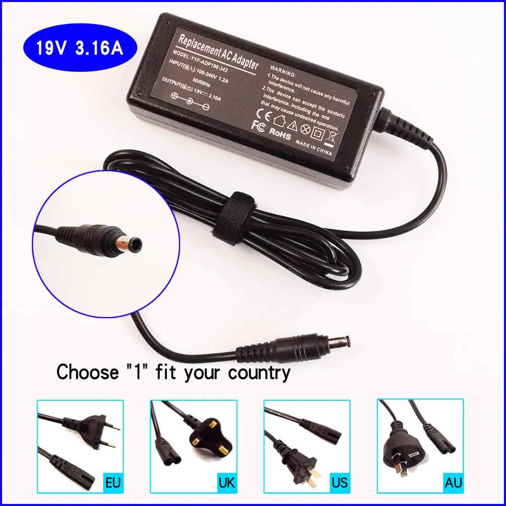 

19V 3.16A Laptop Ac Adapter Battery Charger for Samsung RF410 RF411 RV408 RV410 RV420 RV508 RF510 RF710