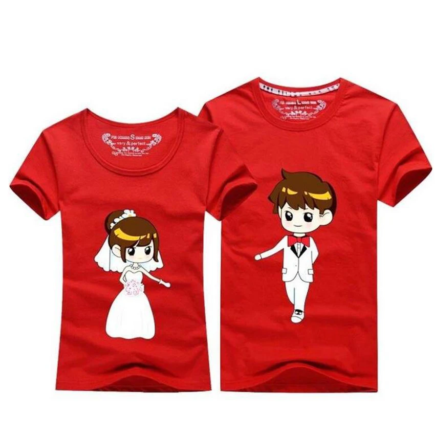 

Summer Korean Couple T Shirt For Wedding Men And Women Cotton Short Sleeve T-Shirt Cute Cartoon TShirt Lovers Clothes Outfits