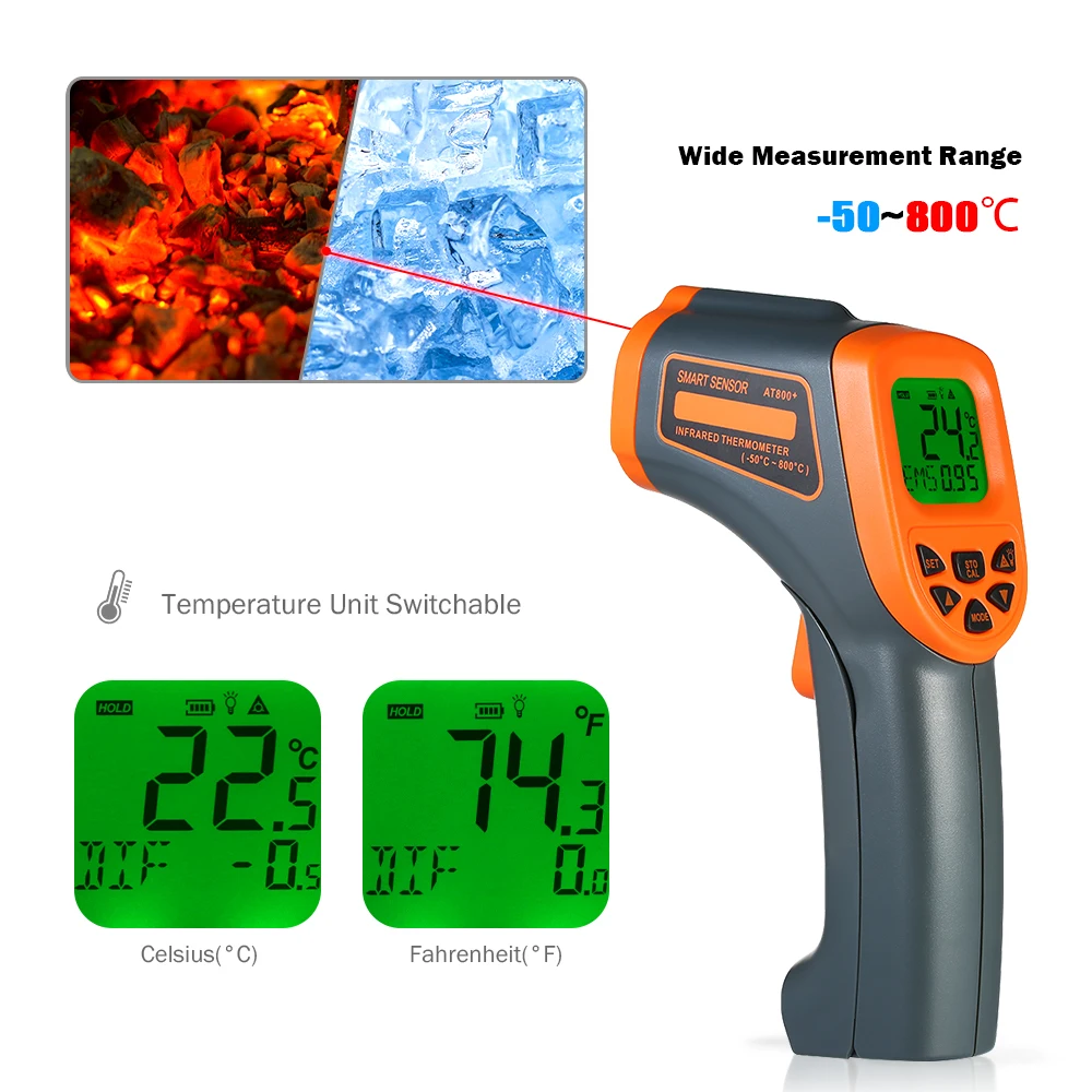 

-50~800 Centigrade Digital Non-contact IR Infrared Thermometer 12:1 Handheld LCD Temperature Tester Pyrometer with Fahrenheit