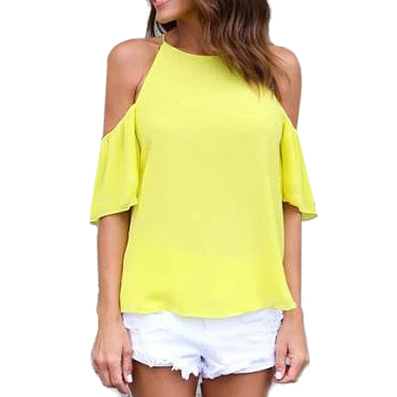 Мода 1 шт. свободная тонкая летняя Осенняя женская шифоновая блузка с открытыми