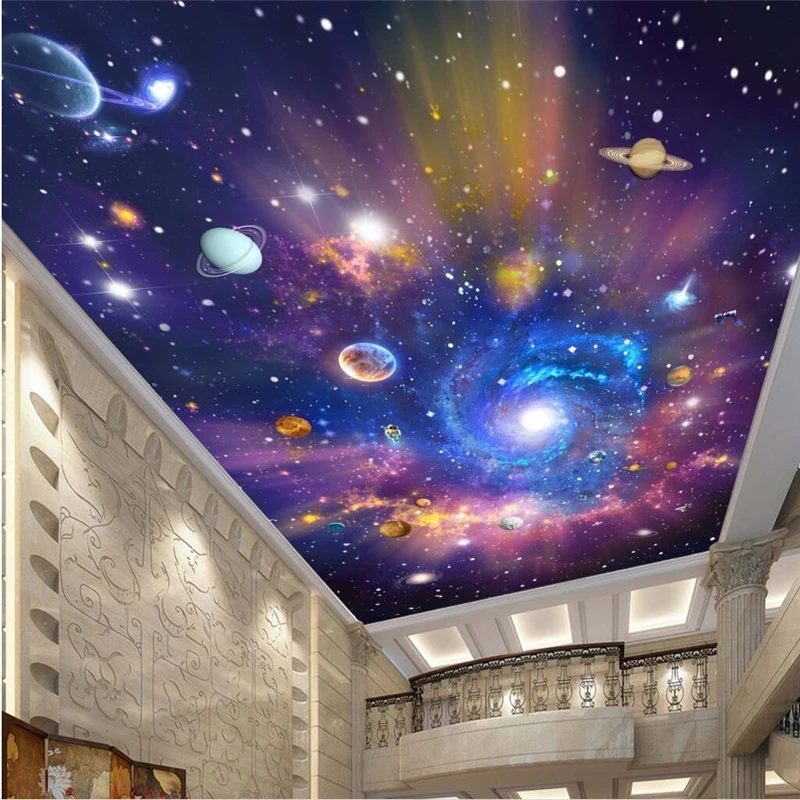 Beibehang настроить любой размер Обои фреска фотографии фэнтези Вселенная Небо потолок Фреска красочная галактика комната потолок живопись