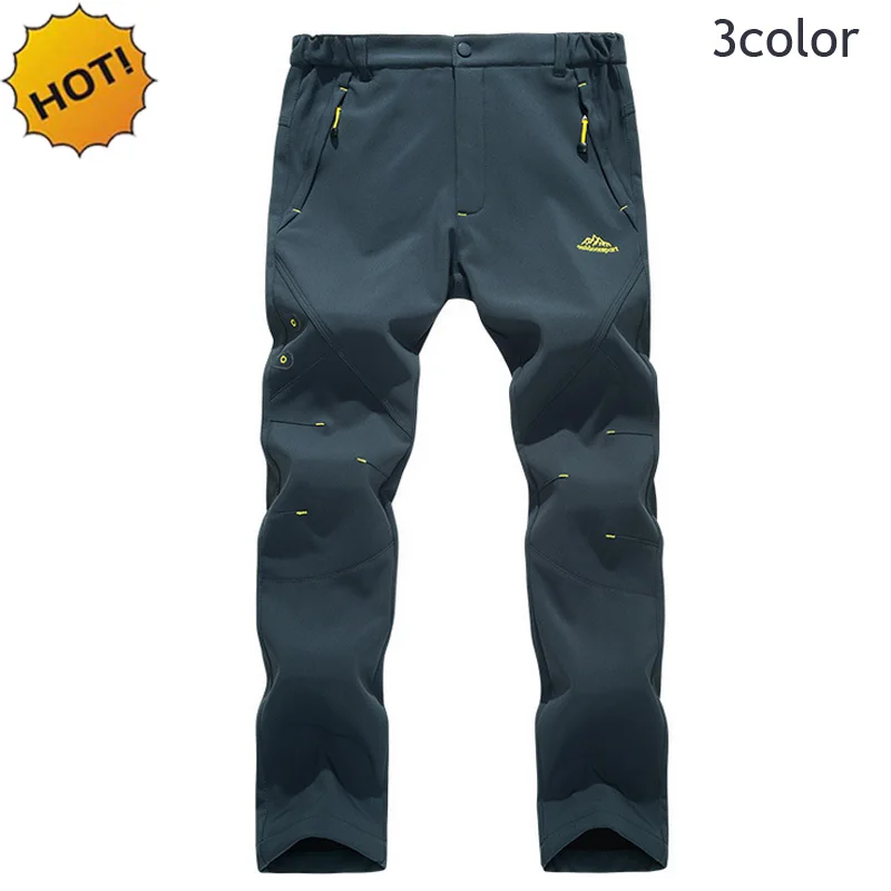 

HOT 2016 Outdoor Winter Slim Thicken Fleece Suede Warm Waterproof Straight Climbing Camping Trousers cycling Zipper Pocket Men