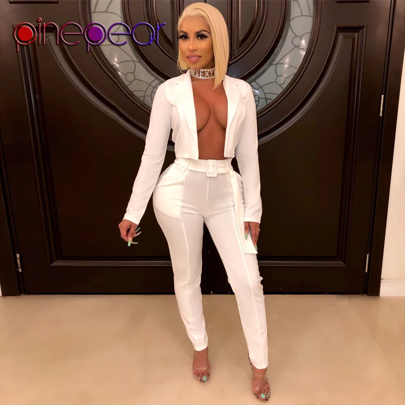 

PinePear Ladies White Pant Suits Fashion Blazer and Pants Set for Women Formal Party Two Piece Set Terno Feminino Drop Shipping