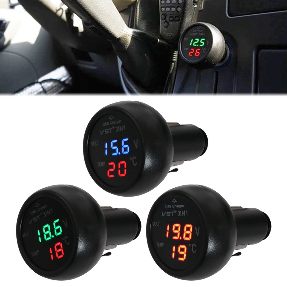 

2 in 1 Digital LED Car Thermometer Voltmeter Car 12V/24V Temperature Meter Voltmeter Cigarette Lighter