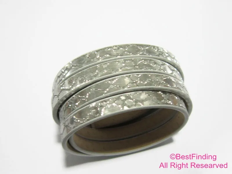 

5mm leather strips Silver Reflective glitter 5x2mm leather cord