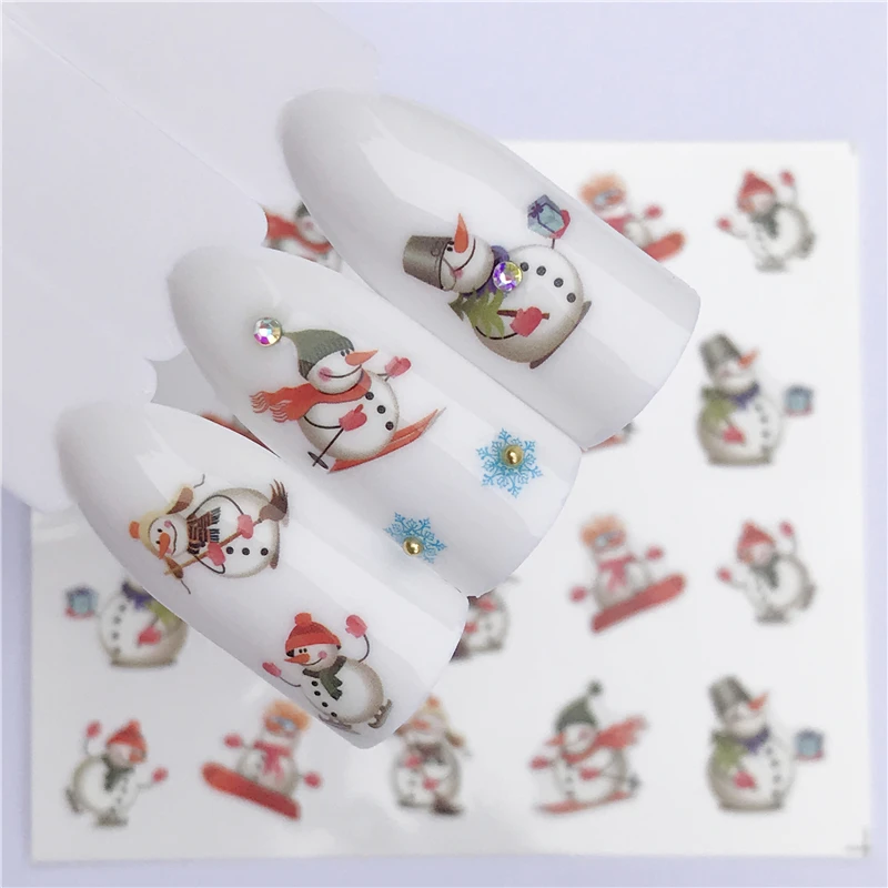 WUF Nail Art Nail sticker New Year Slider Tattoo Christmas Water Decal Santa Claus Snowman Full Wraps Designs Decals