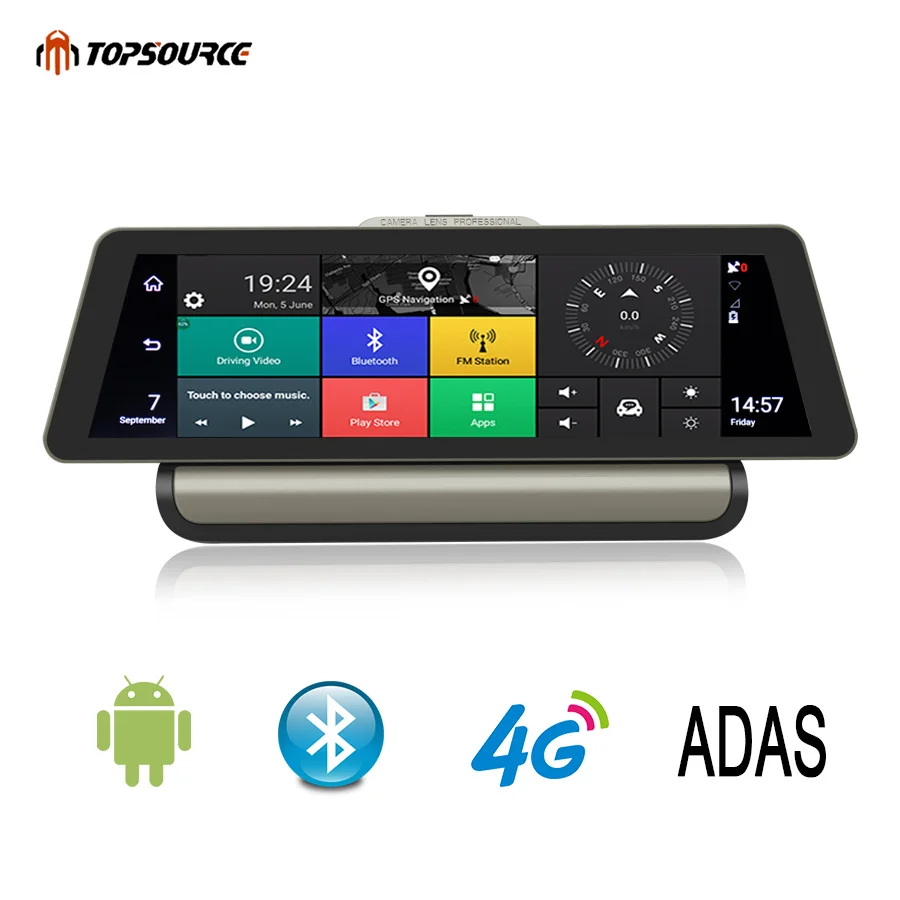 TOPSOURCE 10 дюймов 3G/4G Android Автомобильный видеорегистратор 1080P видео камера gps навигация ADAS Full HD видеокамера Bluetooth WiFi двойной объектив