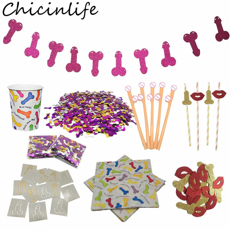 Соломинки Chicinlife Willy/конфетти/бумажные салфетки/бумажная чашка/Временная тату