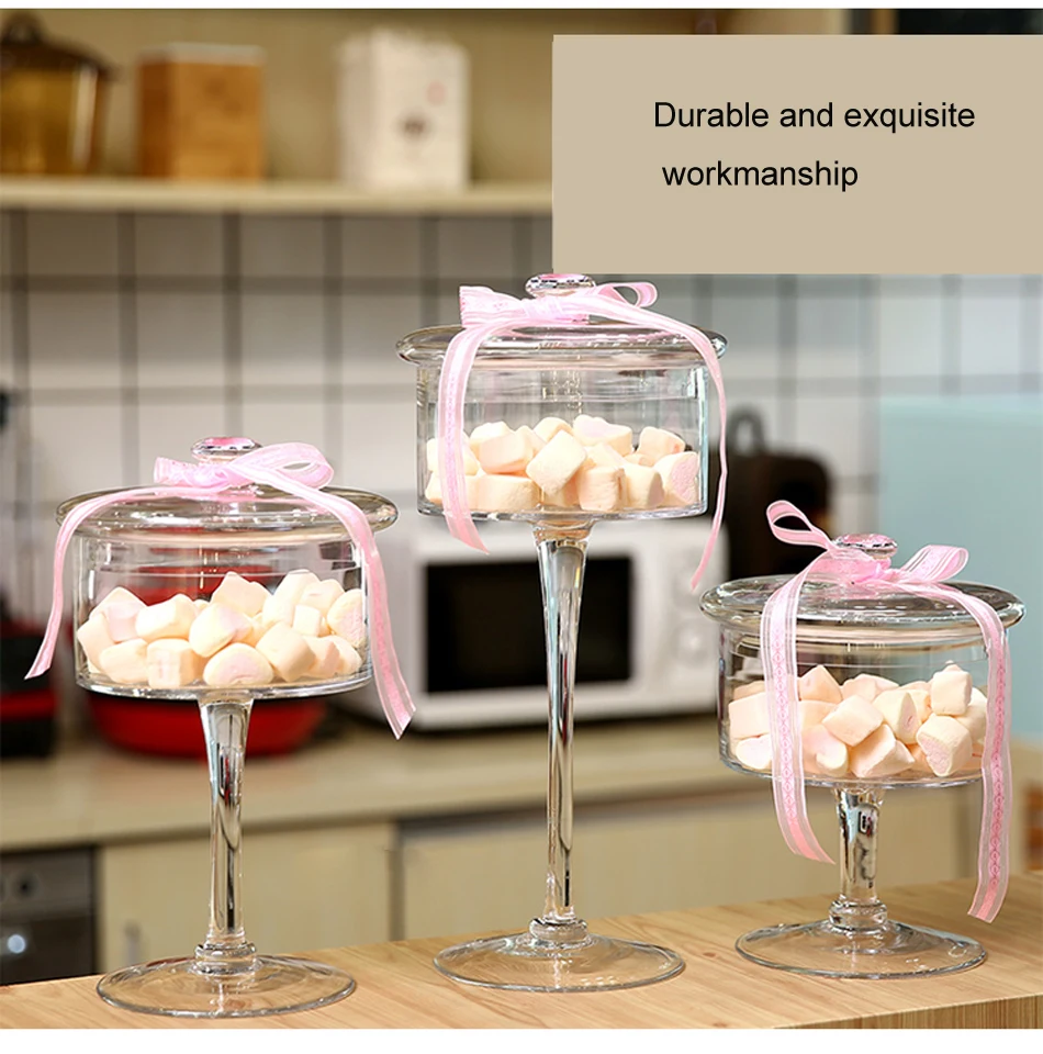 Европейские прозрачные стеклянные бутылки конфеты банка высокий резервуар для хранения креативные стеклянные банки и кухонные крышки десертные стеклянные украшения