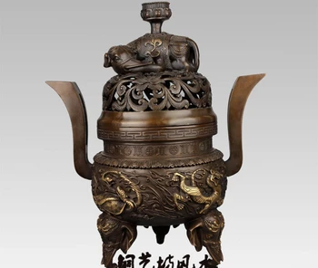 

China Bronze Censer Incense Burner Carve Four Great Animal Dragon Turtle Phoenix