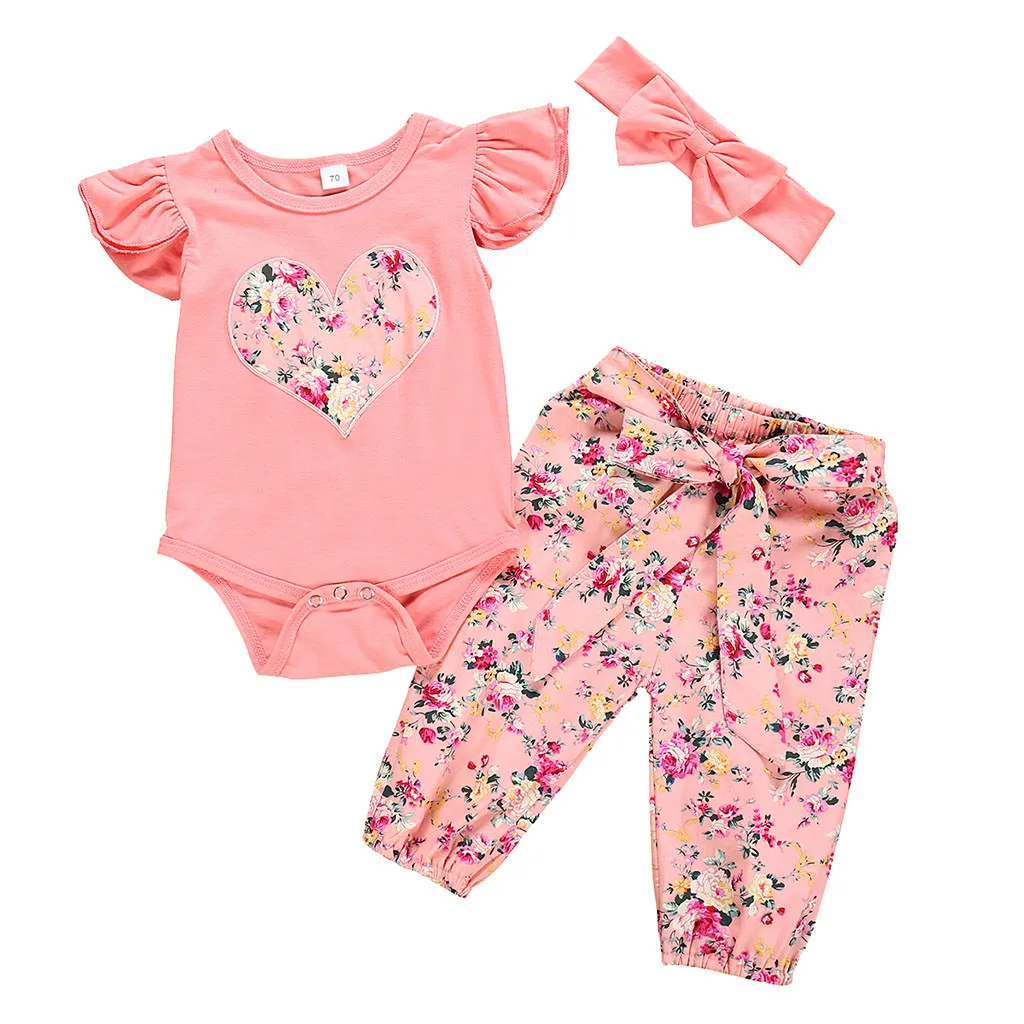 

Summer New Fashion Infant Baby Girls Fly Sleeve Ruffles Cute Romper+Floral Pants Outfits Wholesale Free Ship Z4