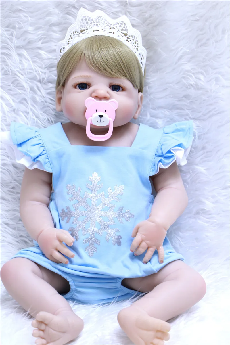 

Full Silicone Reborn babies 22"/55cm Doll Toys bathe toy lifelike blonde infant Kids Play House toy children birthday gift