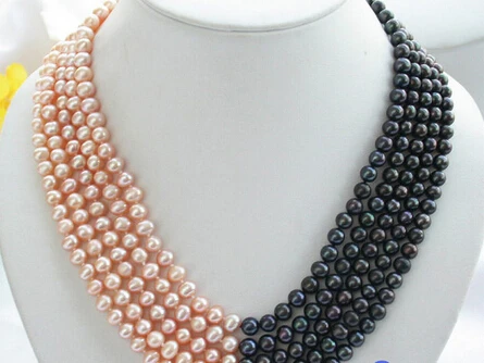 

huij 0033165 Luster 5row 7-8MM PINK BLACK FRESHWATER PEARL NECKLACE