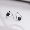 Boucles d'oreilles Triangle carrées noires en argent Sterling 925 pour femmes, élégantes, tendance, personnalité coréenne ► Photo 3/4