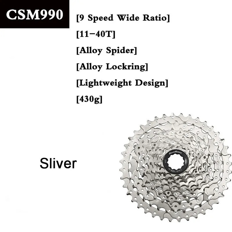 Sunracing 9 speed 11-40T велосипед CSM990 кассета MTB велосипед свободного хода адаптер горный велосипед кассета - Цвет: 9s-Sliver-11-40T