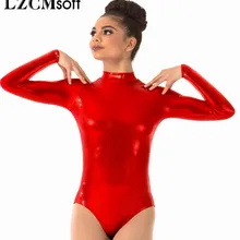 LZCMsoft женские трико с длинным рукавом Водолазка Леотард для гимнастики и танцев цельный сценический костюм блестящий металлик
