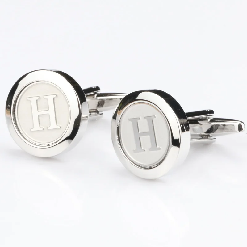 Мужские классические серебряные запонки с буквами алфавита запонки Формальные Деловые свадебные рубашки A-Z