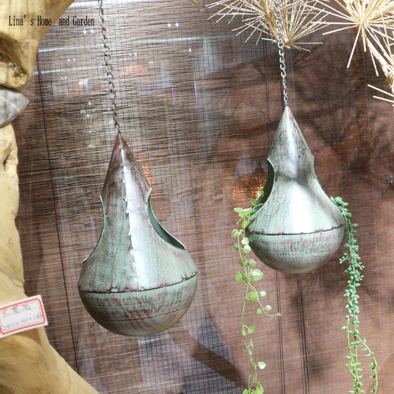 handcrafted vintage green iron ceiling hanging flower planter
