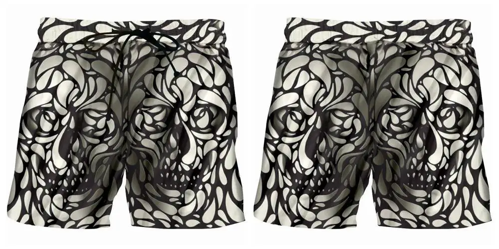 skull shorts Персонализированные оригинальные пляжные шорты унисекс Летние повседневные короткие брюки с эластичной резинкой на талии пользовательские логотип изображения текст 3d пляжные шорты с рисунком - Цвет: skull shorts