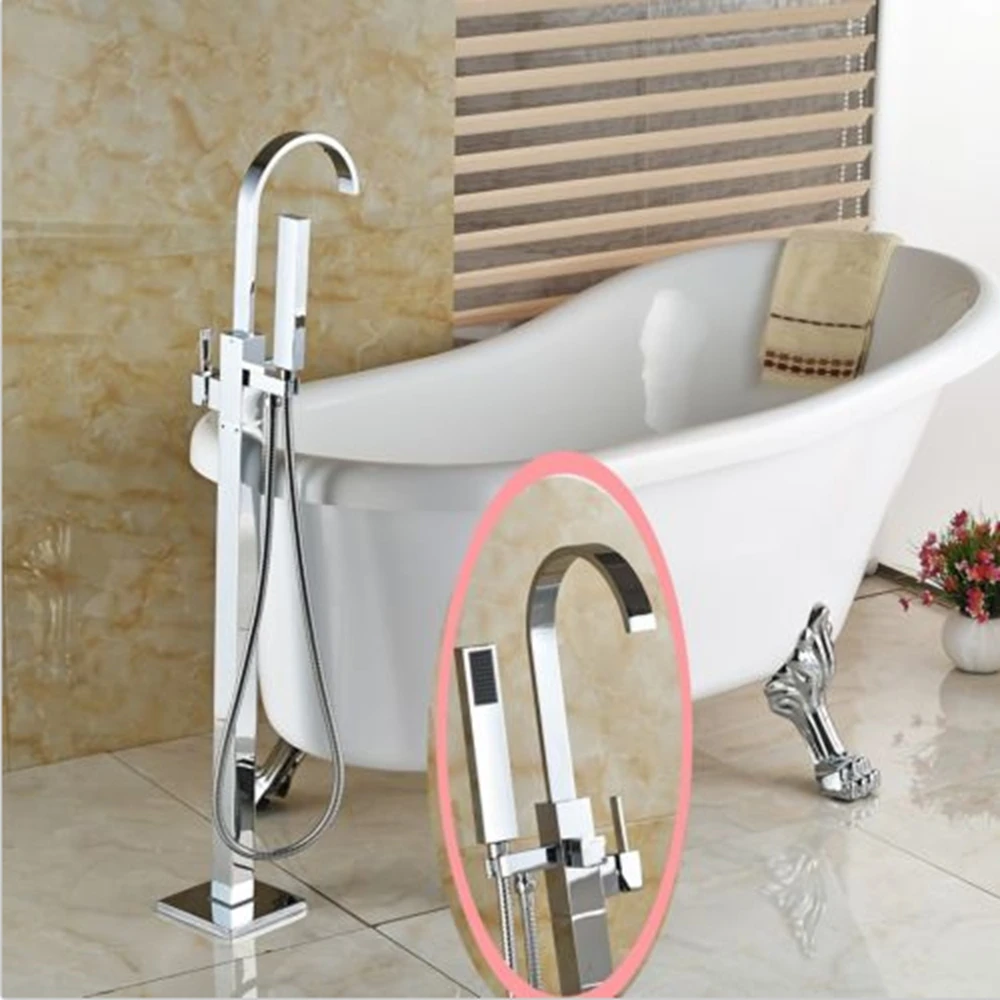 Soild Brass Free Standing Bathtub Shower Faucet Chrome Finish Tap W